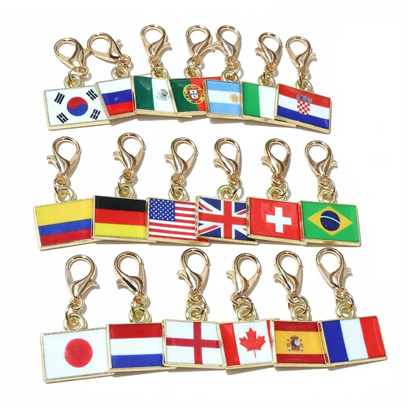 10pcs Enamel National Flags of Countries Charms Pendant with Lobster Clasp DIY Jewelry Making Accessories for Keychain Bracelet image 5