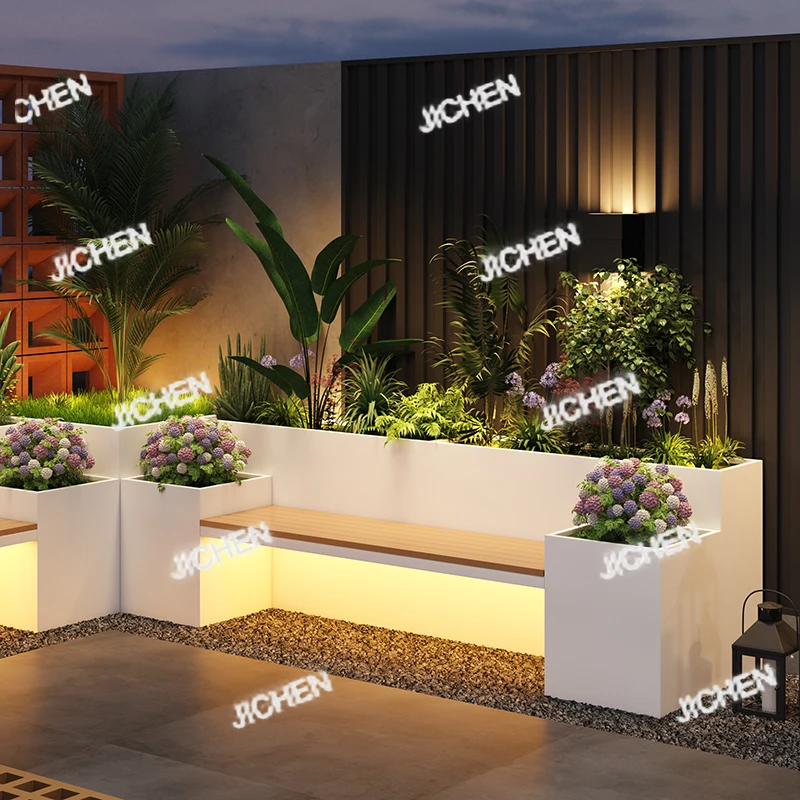 

Outdoor lighting stainless steel box bench wrought iron flower slot balcony shopping mall flower pot flower box