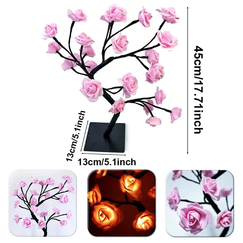 1set LED White Rose Flower Tree Lamp, Night Light USB Rechargeable , For Bedroom Home Party Decoration,  Holiday Gift Light