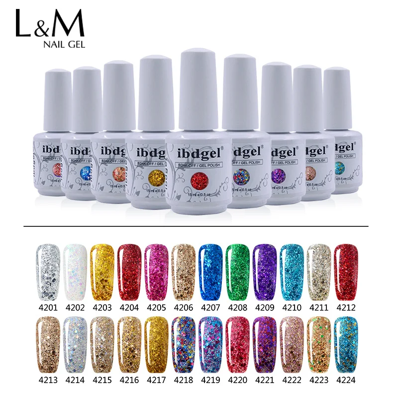 ibdgel 15ml Reflective Glitter Gel Nail Polish Winter Color Sparkling Sequins Soak Off UV LED Varnish Nail Art Decoration