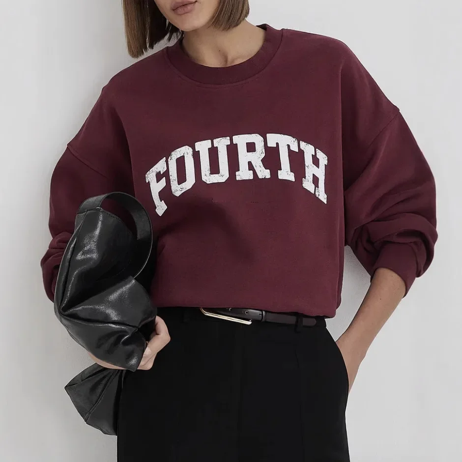 بلوزات نسائية غير رسمية بأكمام طويلة مع قلنسوة للخريف والشتاء بلوزات عصرية مطبوعة بحروف نسائية فضفاضة ملابس خروج كبيرة الحجم #3