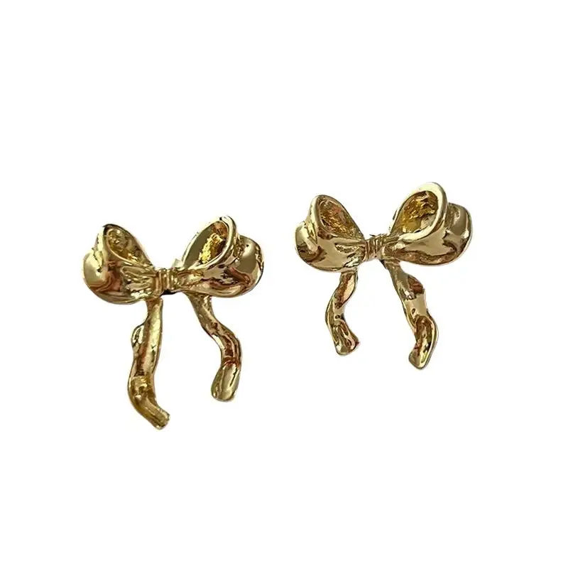 Vintage-Ohrringe mit Schleifenmuster aus Metall für Damen, süß und elegant, goldfarben, Damen-Ohrstecker, Schmuck für Weihnachtsfeiern. – Detail 6