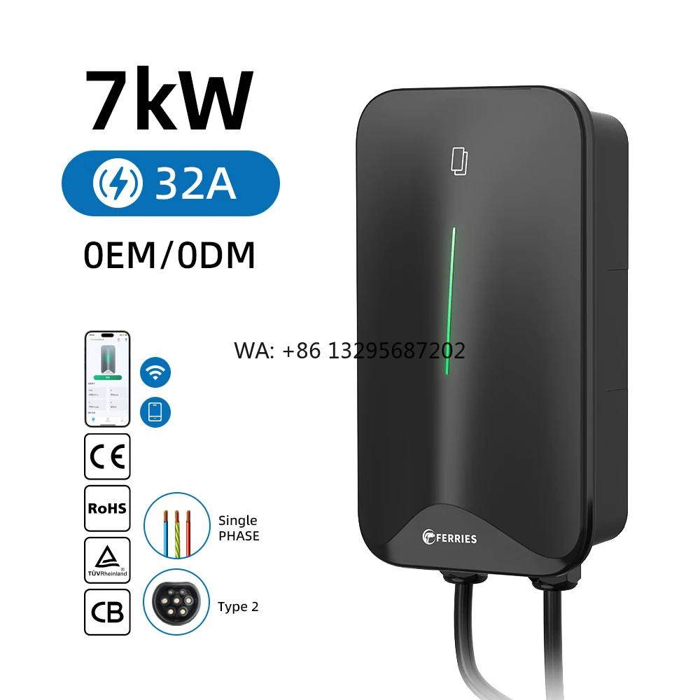 

App EV Charging Station 7kW 32A Type 2 Single Phase Wifi Byd Smart Wallbox Electric Vehicle Car Charger with 5m Cabel for Home