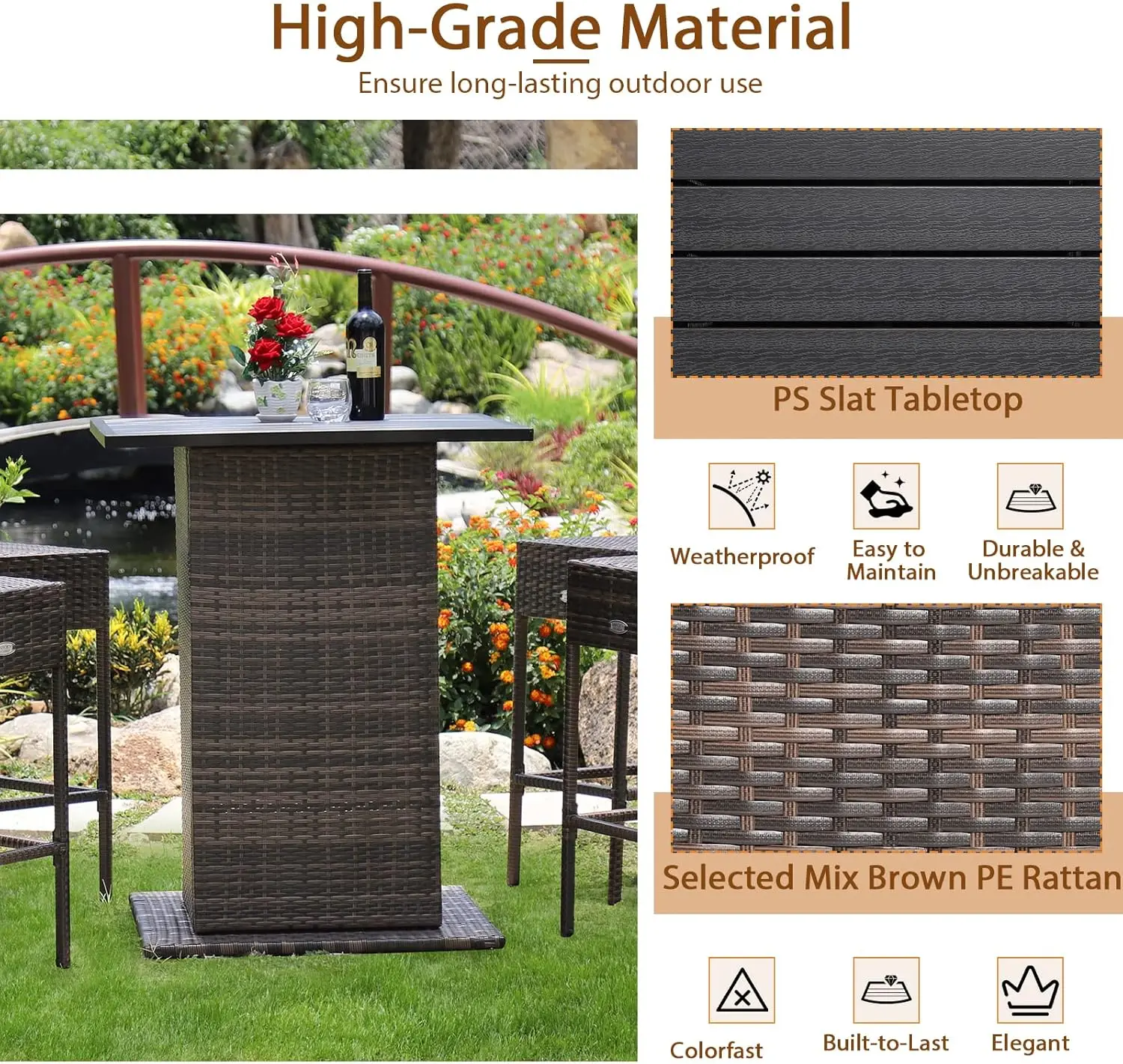 Set Bar Luar Ruangan 5 Bagian yang Dapat Disesuaikan, dengan Penyimpanan Tersembunyi, Set Meja Tinggi dan Kursi Luar Ruangan 5 Buah untuk Halaman Belakang dan Pinggir Kolam Renang (Warna Biru Dongker)