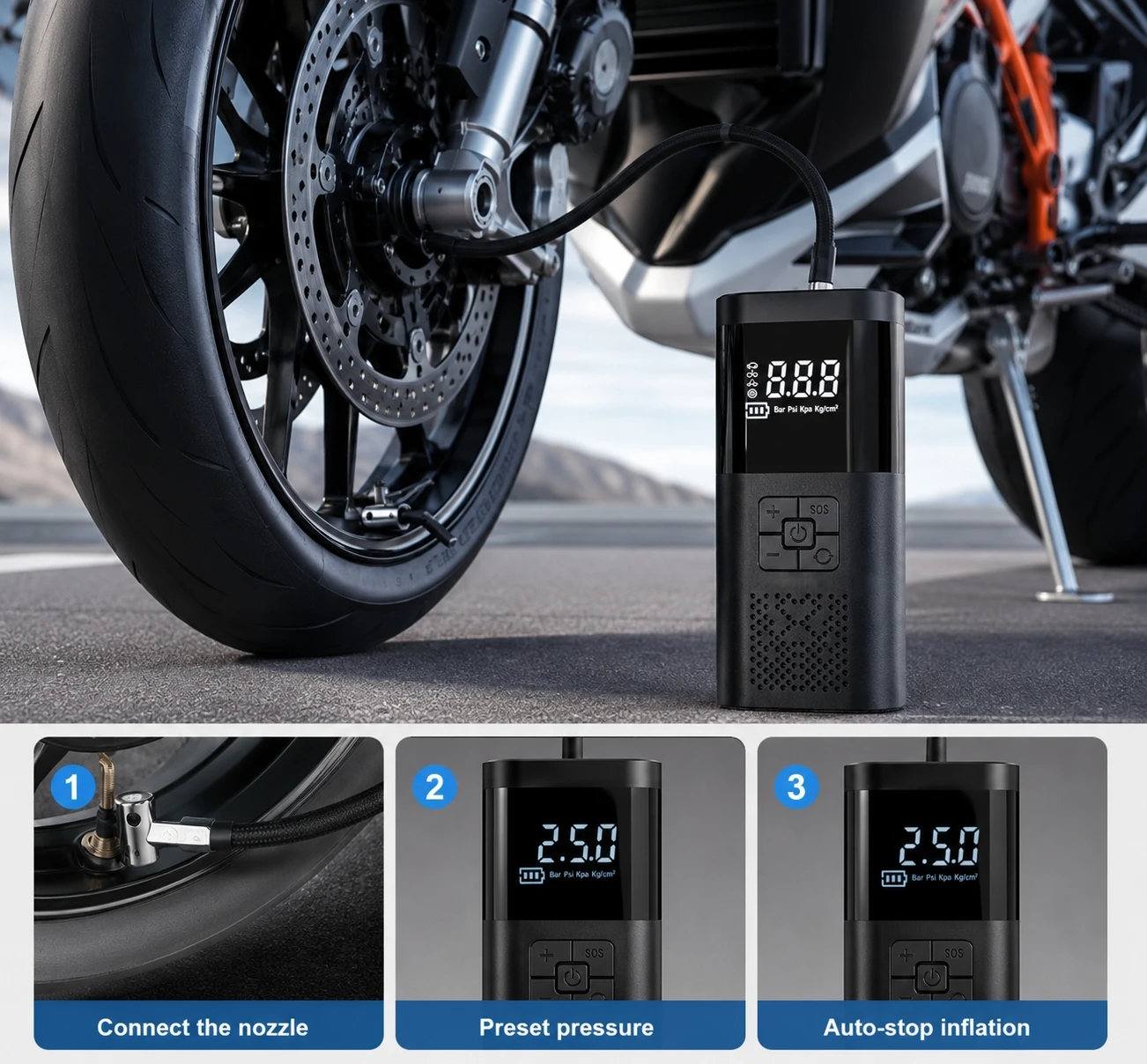 150PSI Cordless Tire Inflator Portable Air Compressor 3X Faster Pump with Digital Gauge For Car Motorcycle Bicycle