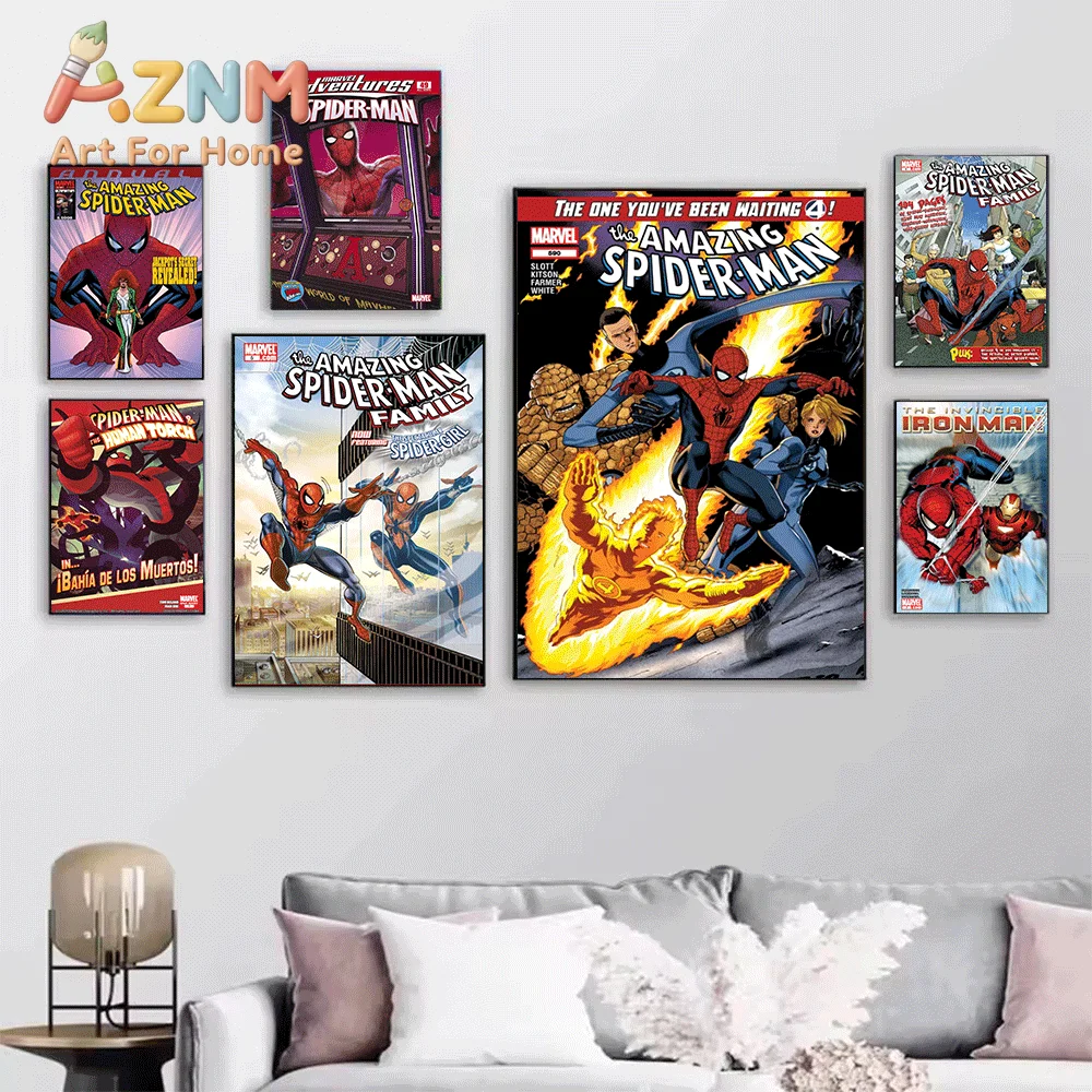 Marvel Astonishing Spider‑Man & Wolverine Comic Canvas Print, Superhero Comic Cover Graphic Art Poster, Frameless Canvas Wall