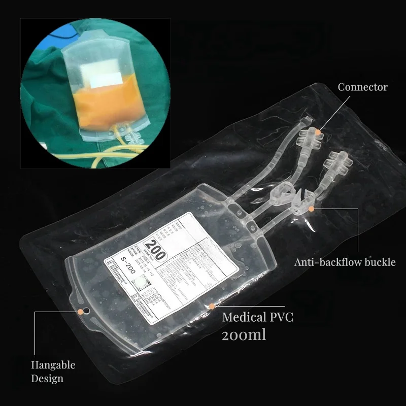 2-pc Pack Single Use 200ml Medical PVC Storage Bag for Autologou Fat/Autologous fat transfer