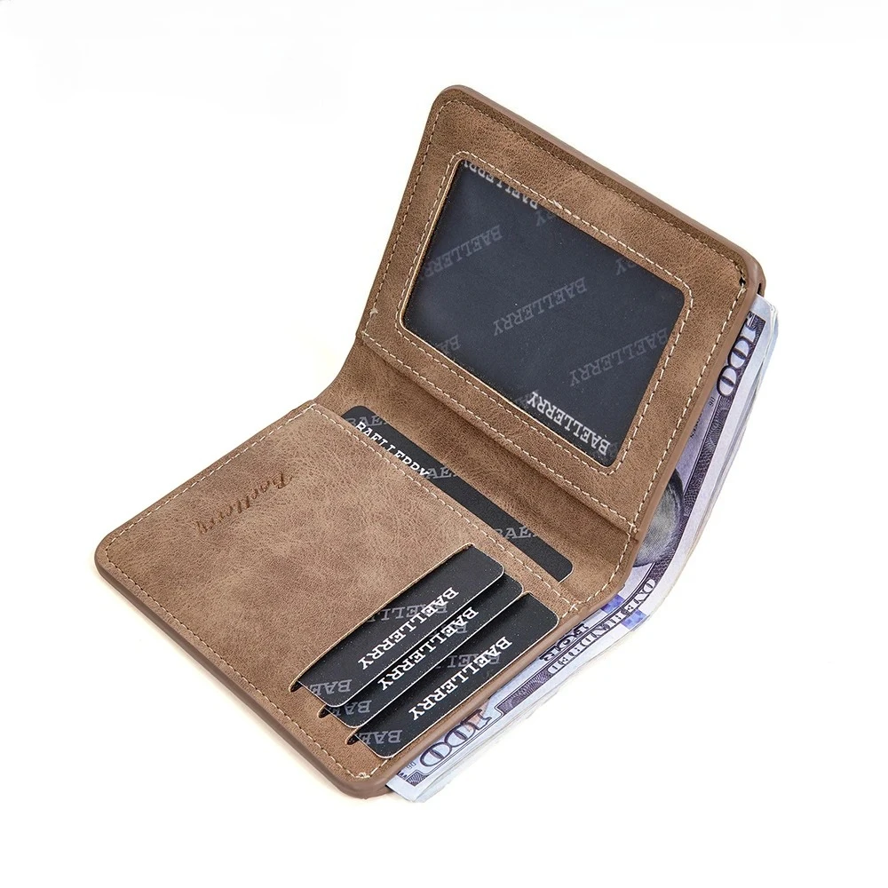 Baellerry Wallet for Men PU Leather Front Pocket Minimalist Money Clip Travel Essentials, Men's Short Purses Card Small Wallets