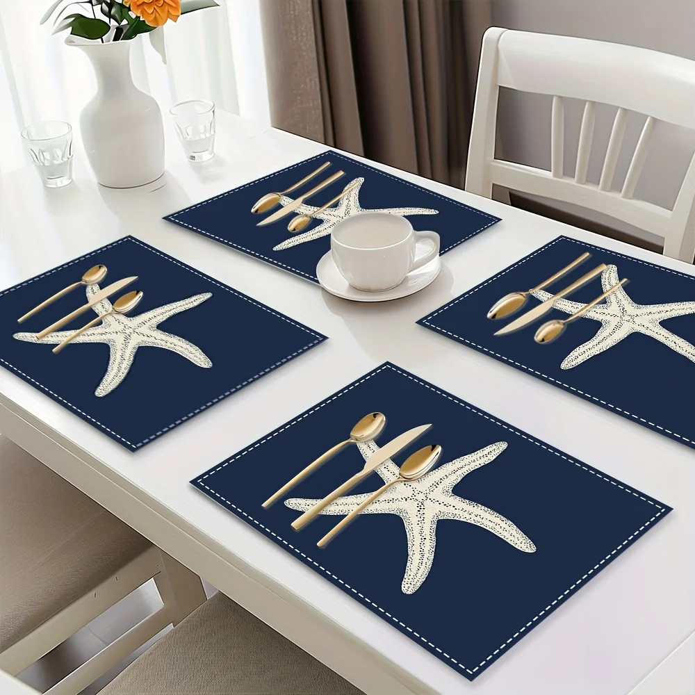 Of 1 Placemats Featuring A Starfish Design, Rectangular Shape, Machine Washable, Ideal for Protecting Tables