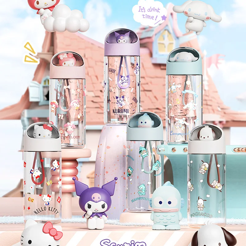 X&W Kawaii Sanrio Transparent Cup Cartoon Hello Kitty Kuromi Dolls Plastic Water Bottle Summer Cold drink cup For Outdoor Office view 6