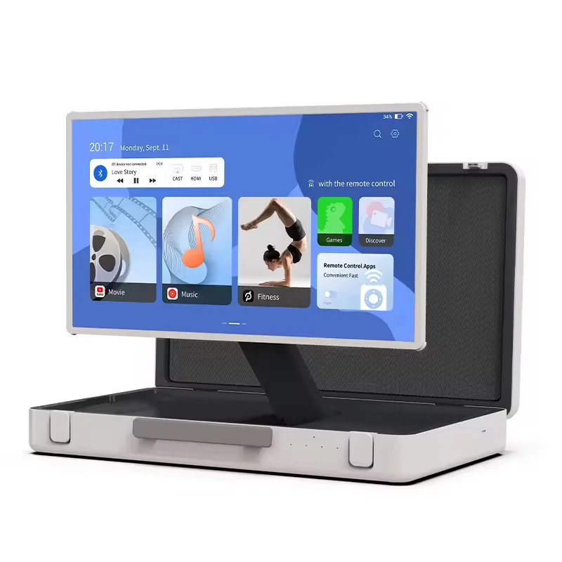 27 Inch Portable Briefcase Suitcase Design Touch Screen Android System Smart Screen for Camping Entertainment Gaming Monitor