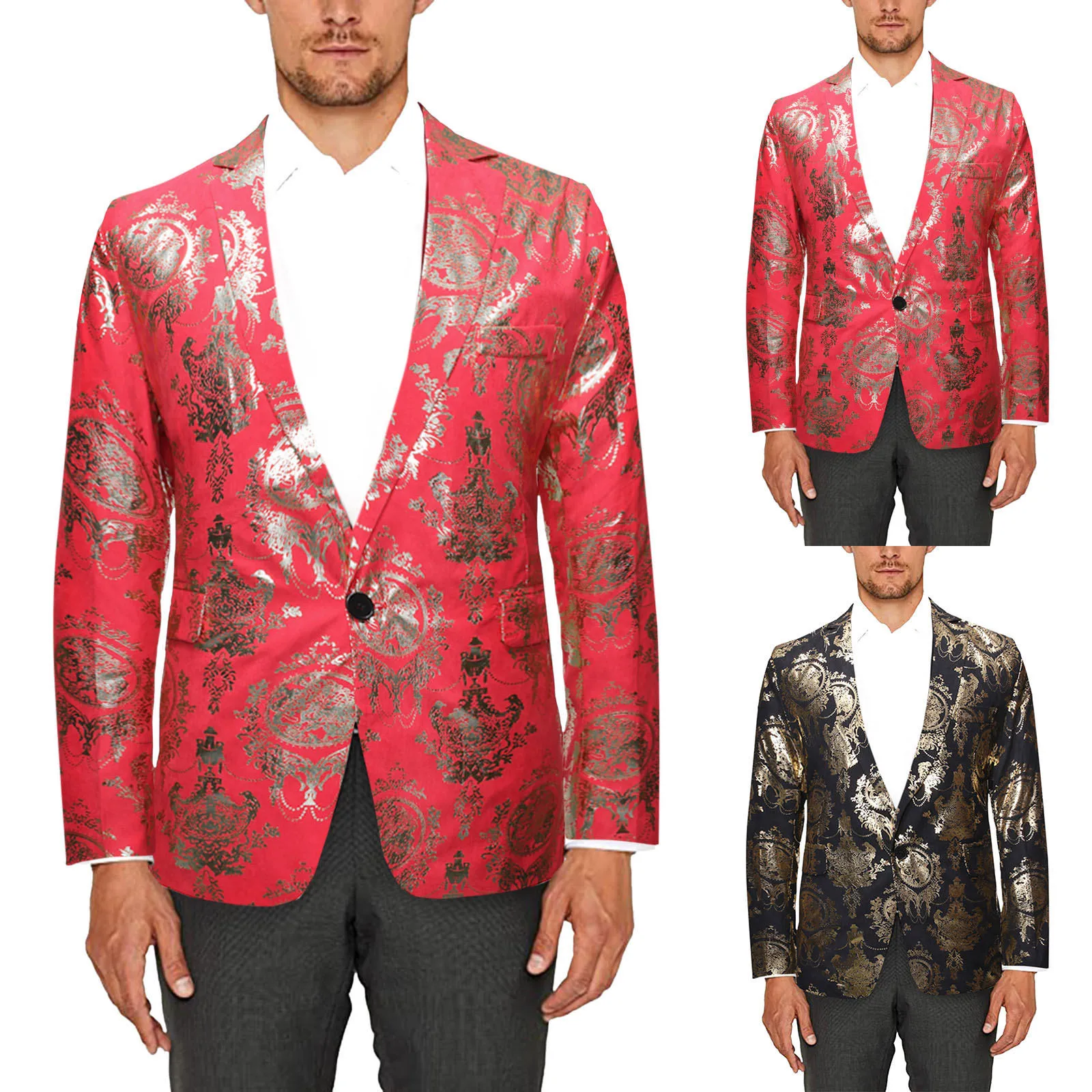 

Men's Autumn Winter Printed Turndown Collar Blazer Long Sleeved Casual Suit Coats Men's Business Casual Gentleman Suit Jacket