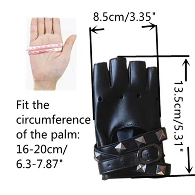 Unisex Fingerlose Fahrerhandschuhe aus PU-Leder Coole Nieten-Handschuhe Sexy Disco-Tanz Rock-and-Roll Schwarz Rot Weiß Punk-Handschuhe – Detail 5