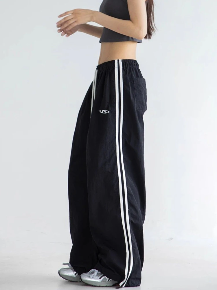 Zoki vintage listrado sweatpants feminino y2k harajuku calças de perna larga americano streetwear cintura alta solta bf hip hop novo