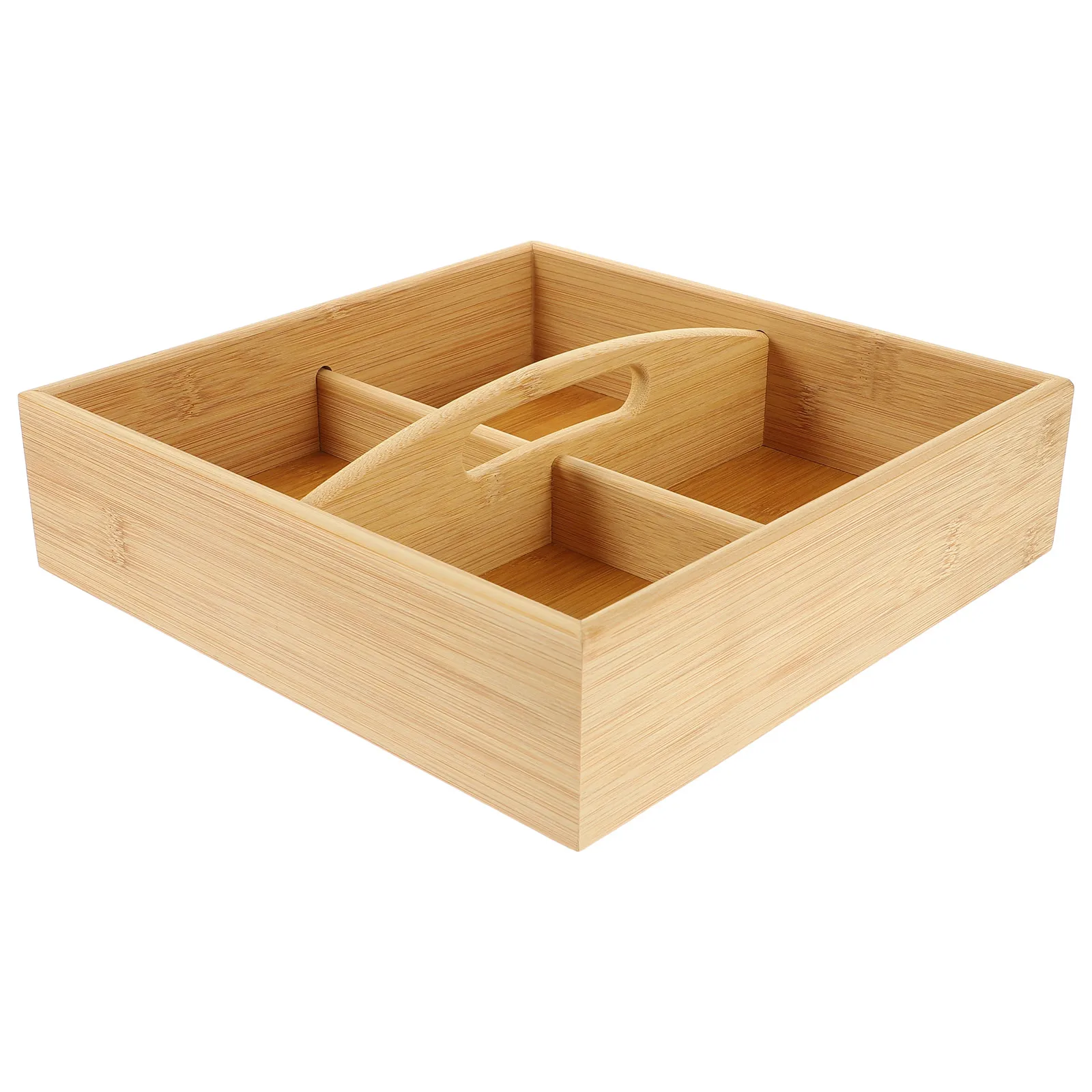 

Wooden Snack Box 4-Compartment Dried Fruit Case Food Serving Storage Box Appetizer Serving Case Hollow Handle Fruit Dessert