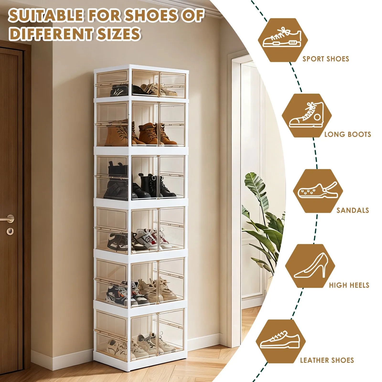 

New 6 Tiers Foldable Shoe Rack Storage Box Organizer w/ Clear Door Shoe Cabinet