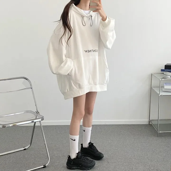 Women Harajuku Vintage Loose Hooded Shirt Y2k Sweatshirt Korean Oversized Pullovers Hoodie Autumn Winter Letter Print Tops