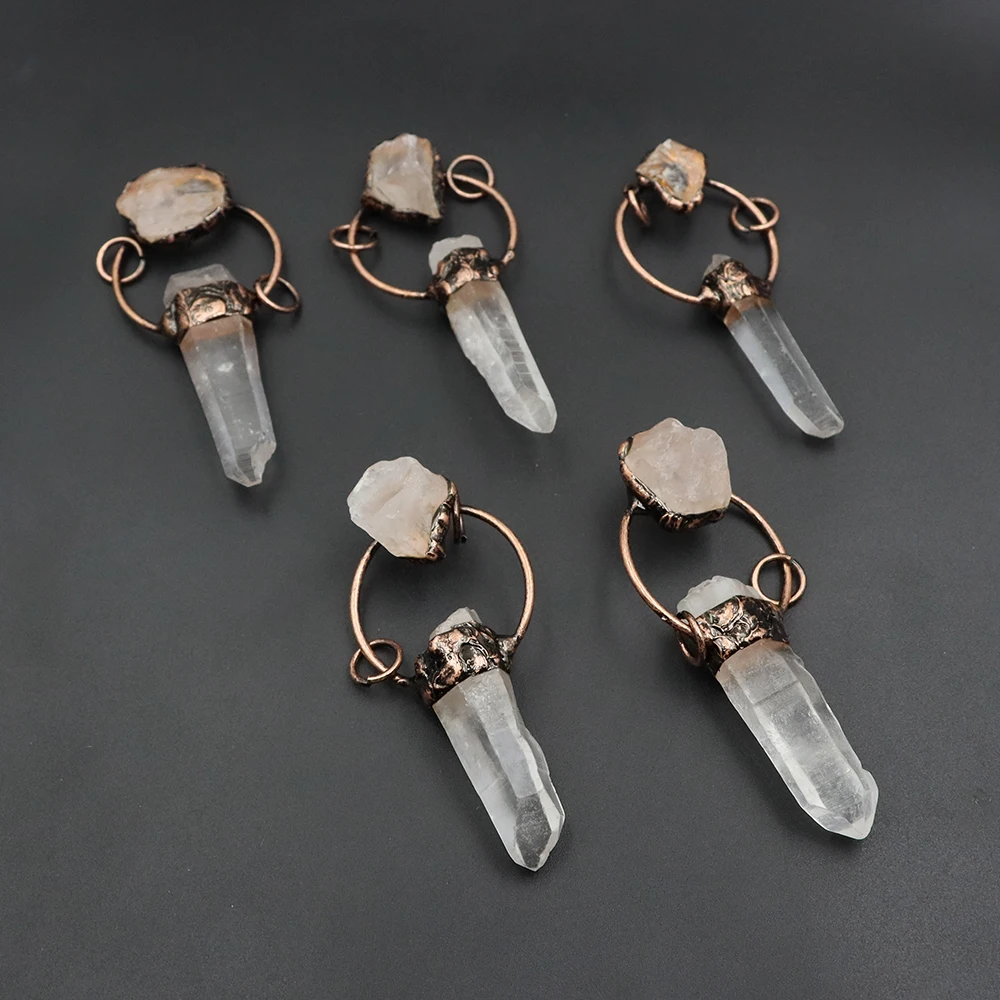 

Natural White Quartz Irregular Stick Points Vintage Pendant Reiki Healing Crystal Woman Jewelry Gift Making Necklace Accessories