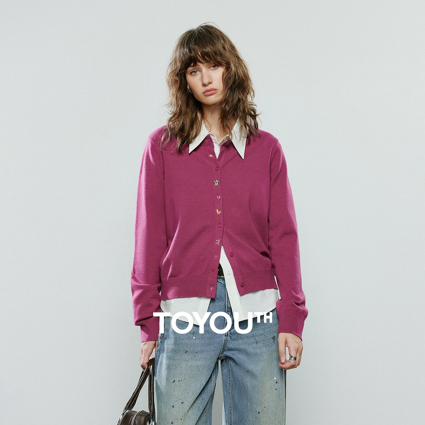 

TOYOUTH женский трикотаж, новинка зимы 2021, цвет фуксия, мягкий легкий кардиган с вышивкой животных, куртка