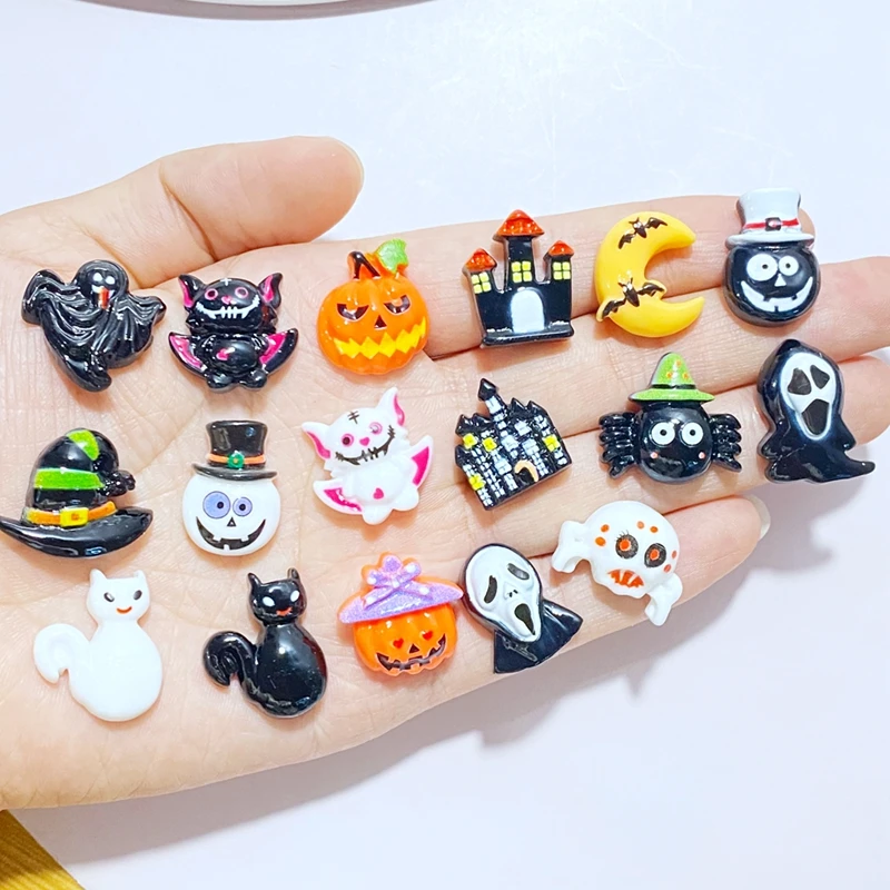 10Pcs New Mini Cute Cartoon Halloween Bat Series Flat Back Resin Cabochons Scrapbooking DIY Jewelry Craft Decoration Accessorie