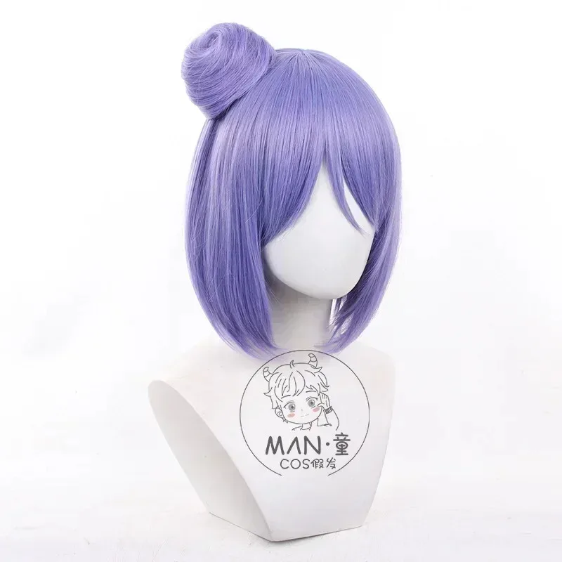 Anime Konan Cosplay Wig Short Purple Women Hair with Bun Heat Resistant Synthetic Wigs +Free Cap