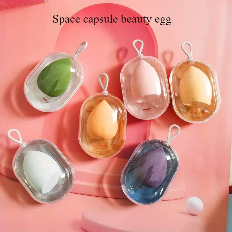 1PC Wet Dry Cosmetic Puff Space Capsule Makeup Sponge with Storage Box for Base Makeup Application