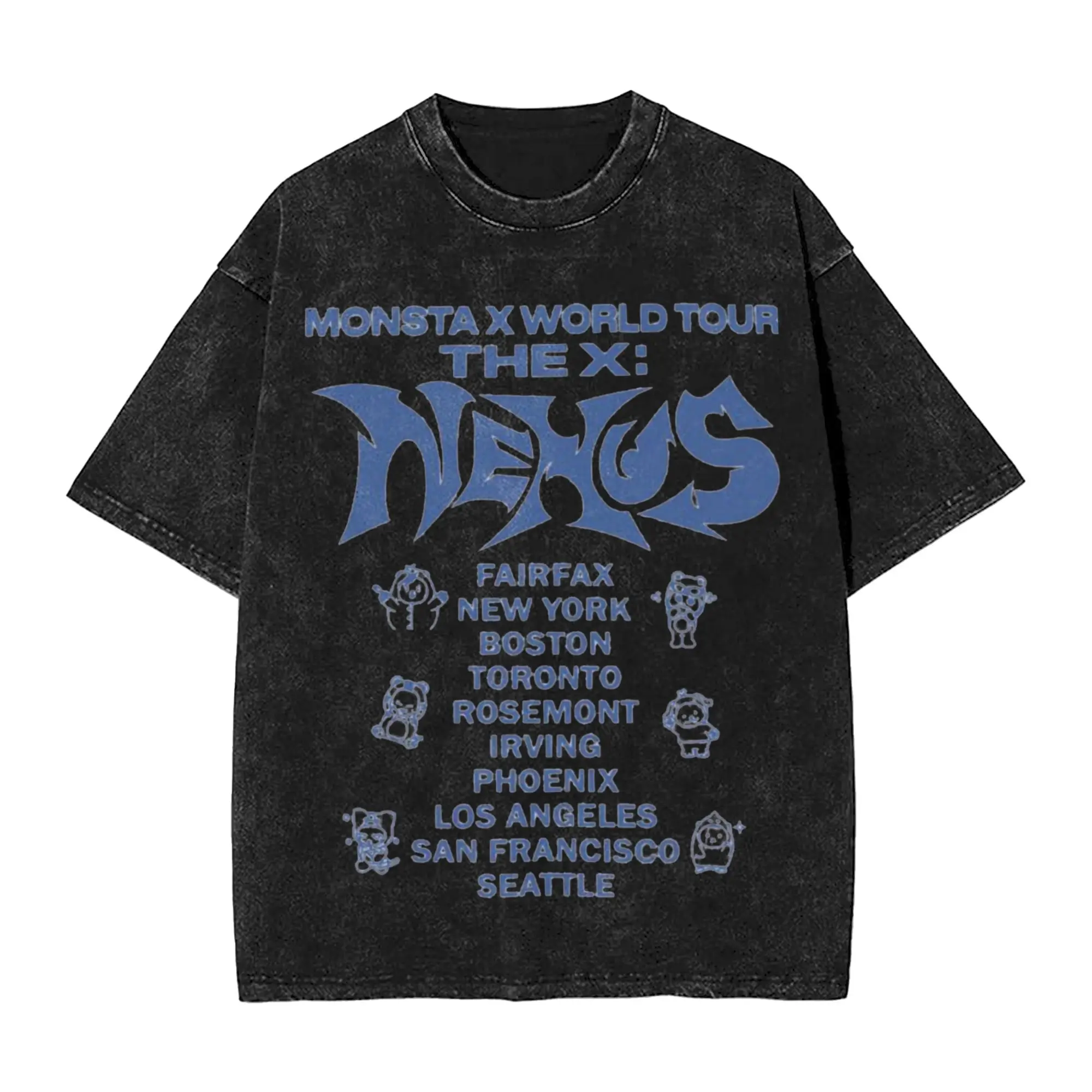 Monsta X the X Nexus North America World Tour Washed T Shirts Streetwear Hip Hop Cool T-Shirts  Tee Shirt Men Women