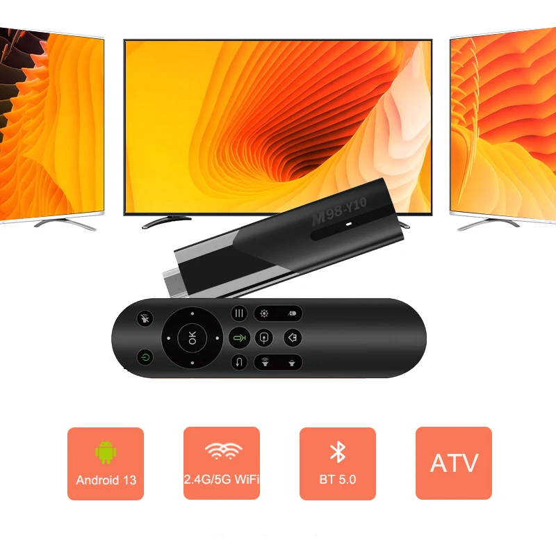 M98 Y10 Smart TV Stick, Android 13, BT 5.0, ATV, Allwinner H618, 2.4G, 5G, Dual WiFi, HDR10, 6K Media Player, Caixa de TV