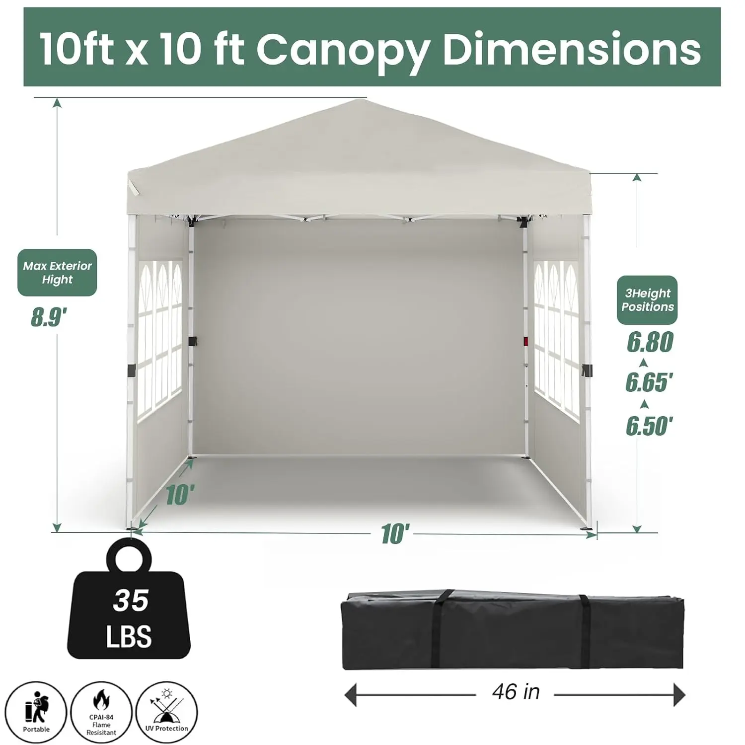 10x10 Pop Up Canopy Clearance, 1-Person Setup Instant Outdoor Canopy Tent with 3 Side Walls, Portable Beach Canopys, Customized