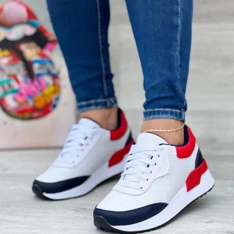 Women's lace-up sneakers, outdoor walking shoes, plus size, solid color, stylish, new Spring 2024 women shoes