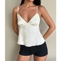Femmes Satin Camisole Sexy haut court mode Streetwear Camis été ample réservoirs décontractés été Blouse Spaghetti haut dos nu 1