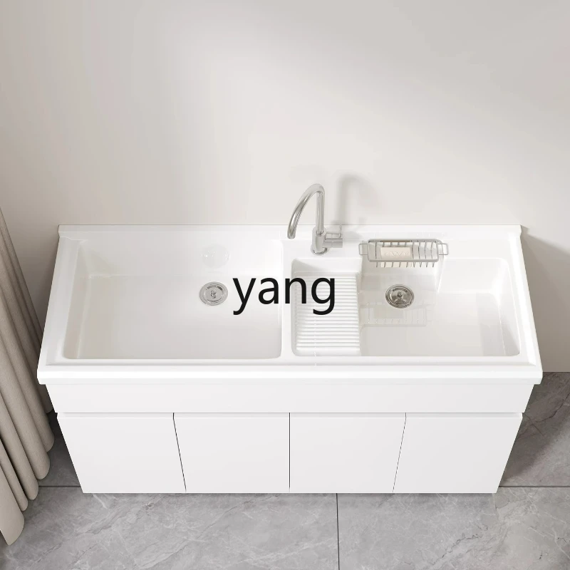 

LTT All Aluminum Honeycomb Laundry Cabinet Double Pool Basin Quartz Stone Large Sink Balcony Cabinet