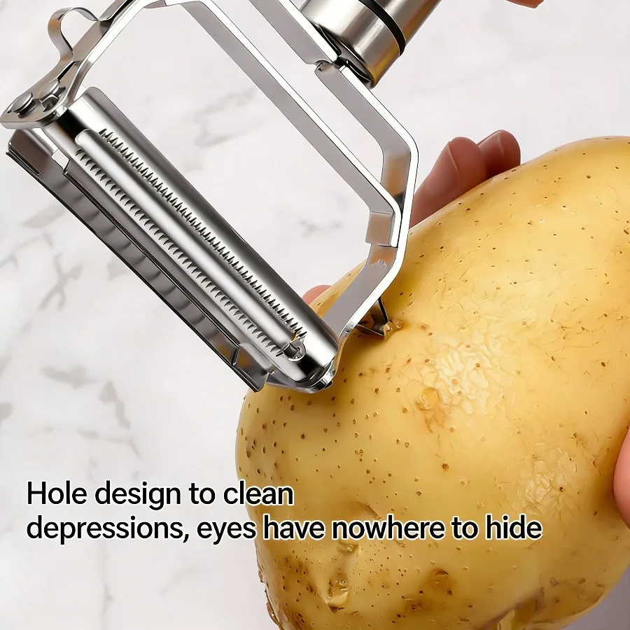 Pelador y rallador de verduras de acero inoxidable 2 en 1, rebanador pelador multifunción para patatas, pepinos, zanahorias y frutas