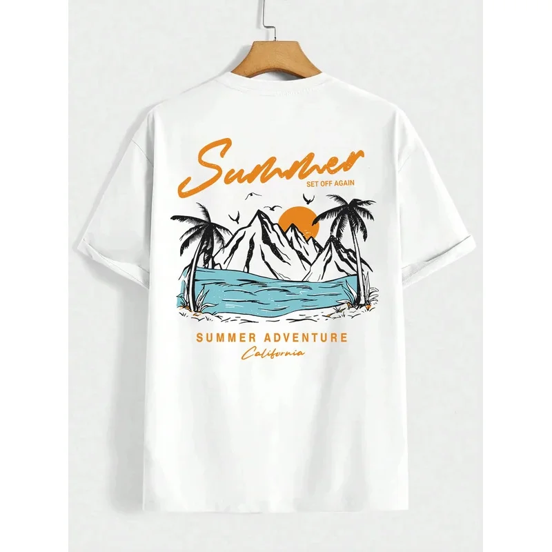 الصيف تعيين مرة أخرى مغامرة كاليفورنيا رجل تي شيرت القطن فضفاض المحملة الملابس أزياء عرق الملابس قمم الصيف المتضخم #4