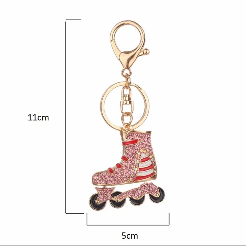 European and American rhinestone keychain roller skates creative pendant keychain roller skating gift car pendant wholesale