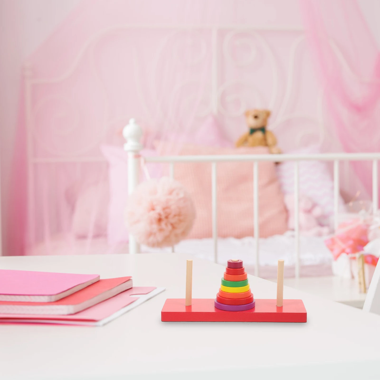 1 set Torre di anelli in legno colorata impilabile, puzzle per lo sviluppo delle capacità motorie dei bambini, blocchi educativi, torre in legno