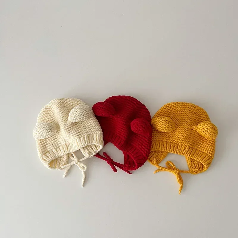 Autumn Winter Warm Hat Toddler Baby Boy Girl Photography Props Sweet Newborn Kawaii Cartoon Bear Ear Crochet Bonnet