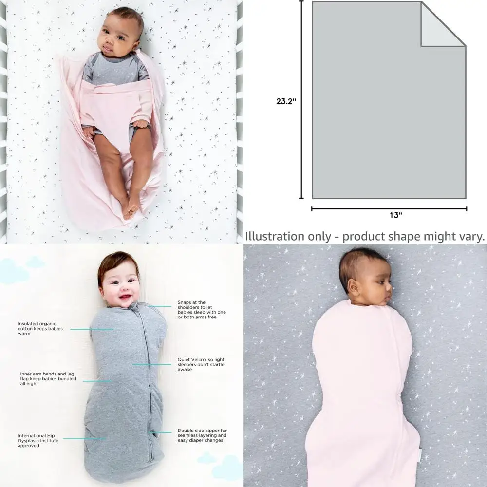 

Doctor-Approved Organic Cotton Swaddle Blanket for Healthy Hip Development - Sleepea Comforter, Rose, Medium
