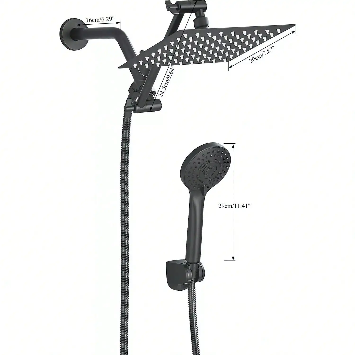 مجموعة رأس دش عالية الضغط مقاس 8/12 بوصة، مكونة من 9 مجموعات، مضادة للتسرب، كروم/أسود غير لامع