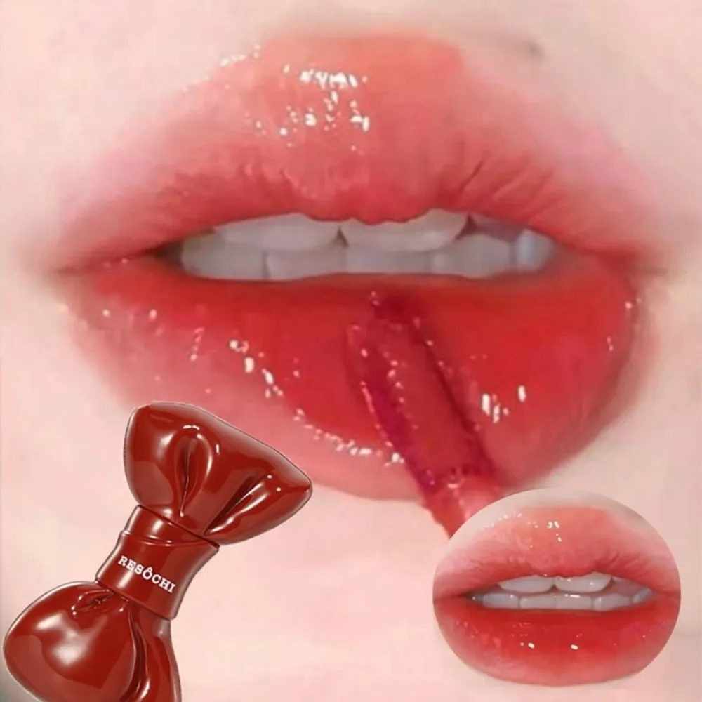 Sweet Bow Tube Jelly Mirror Lip Gloss Moisturizing Watery Texture Bowknot Lip Tint Long Lasting Non Sticky Liquid Lipstick Women
