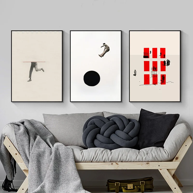 Nordic Figure Wall Art Canvas Painting Humorous Posture Prints Modern Wall Colorful Picture for Living Room Unique Poster Decor