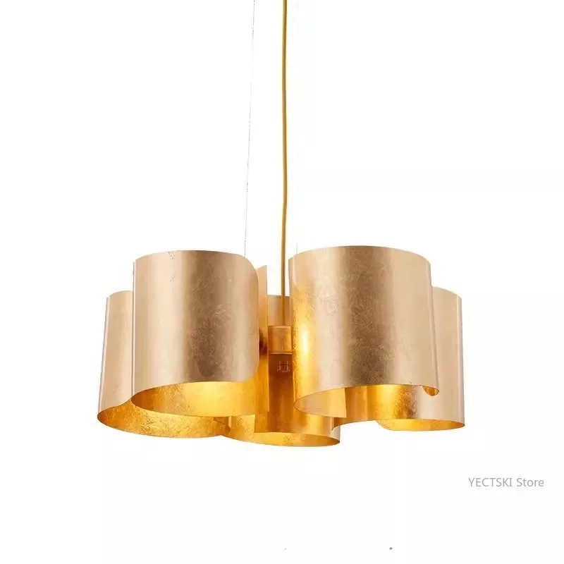 GHJUYIOL-Pendentif feuille d'or postmoderne, art de luxe atmosphérique, personnalité créative, salon, chambre à coucher, bureau, salle à manger, nouveau