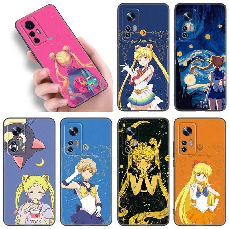 Cute S-Sailor Moon Black Silicone Phone Case For Xiaomi Mi 9 SE 8 10T 11 12 13 Lite 9T 11T 12S 12T 13T 14 Pro 5G NE 11i 12X