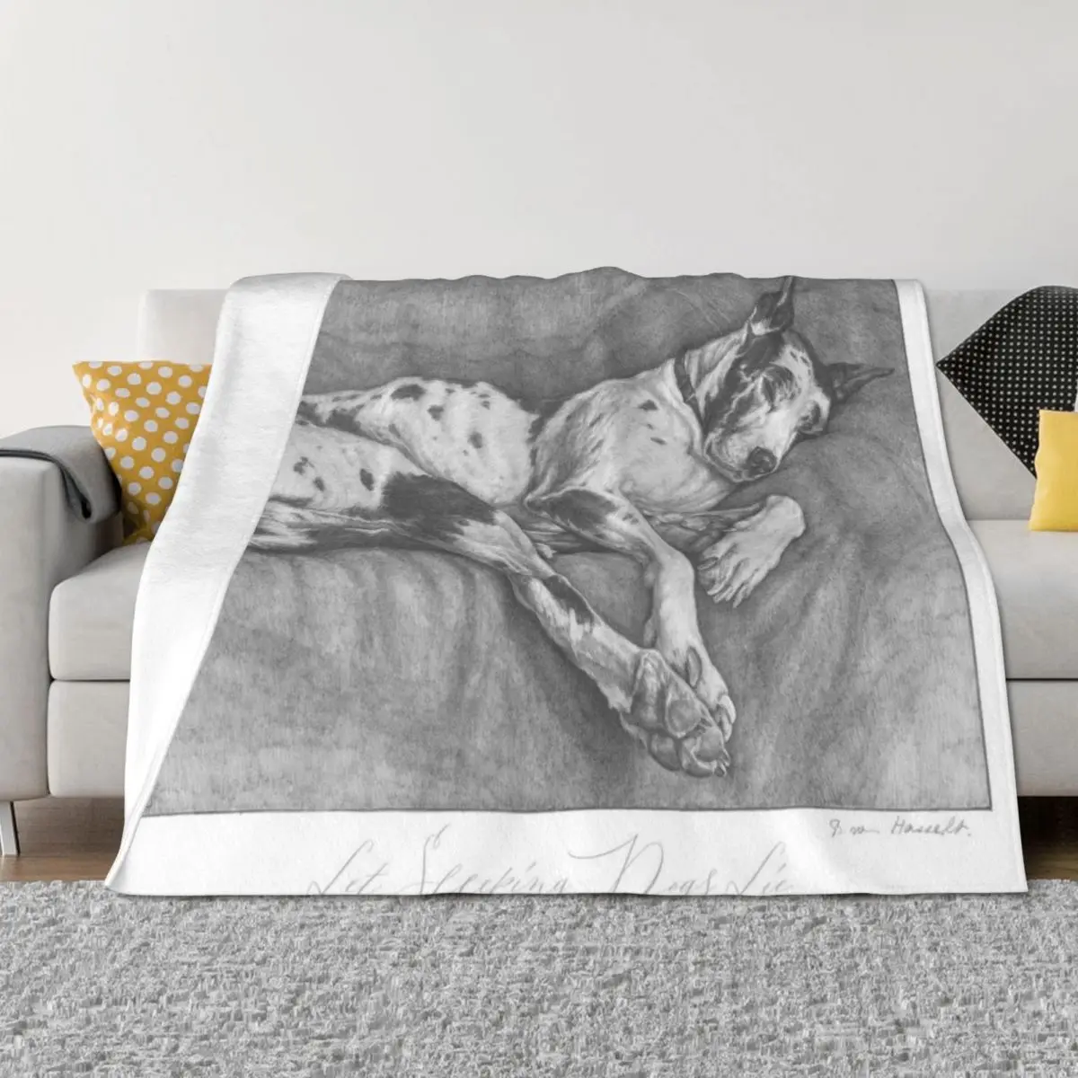 

Great Dane pencil drawing circa 1930 Throw Blanket Plaid Thermals For Travel Decoratives anime Blankets