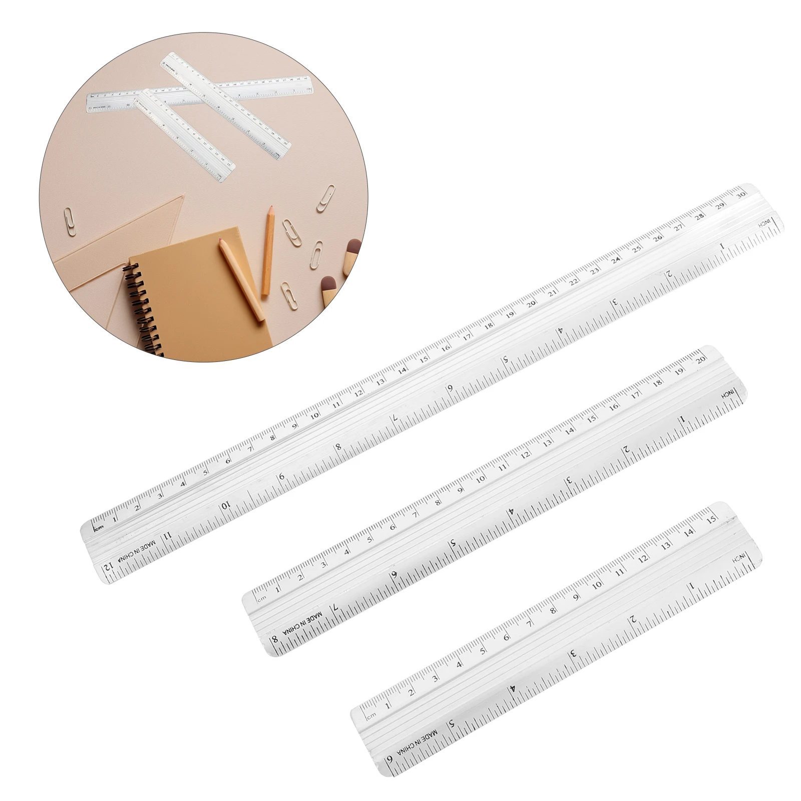 6pcs Aluminum Alloy Ruler Set Precision Straight Ruler Dual Measurement Units For School Office Engineering Carpentry