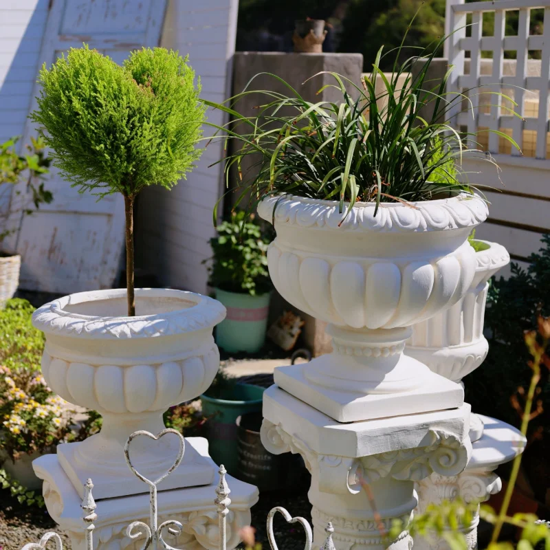 custom.Modern Roman Columns Pumpkin Flower Pots Resin Hand Carved 3-6L Capacity Vertical Pattern Courtyard Garden