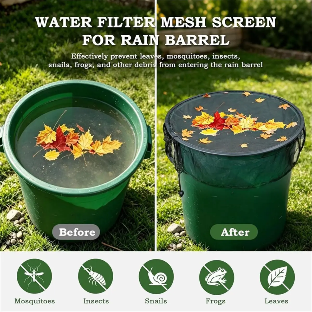 2PCS Mesh Cover for Rain , Round Water Screen Outdoor Water Collection Buckets Net Rain Top Lid