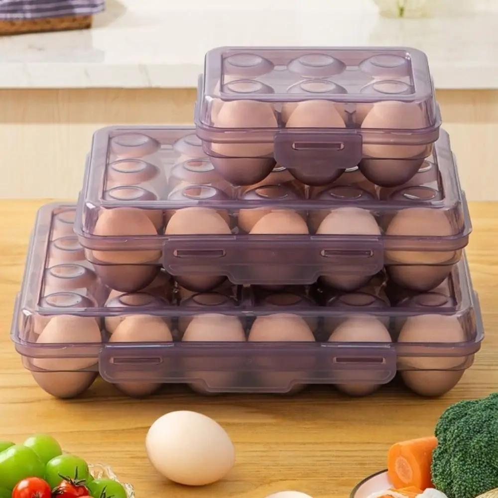Plastic Egg Storage Box Anti-collision 6/15/24 Grids Refrigerator Egg Organizer Space Saving with Lid Egg Tray Picnics