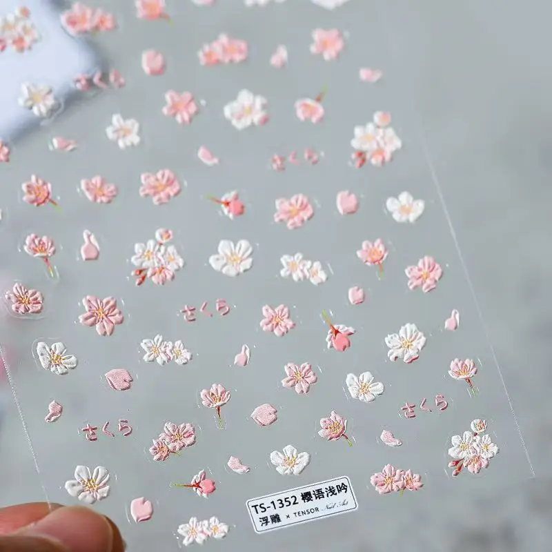 3D Embossed Bee Embroidery Garden Nail Stickers Self Adhesive Yellow Flower Decals for Manicure DIY Hot Selling