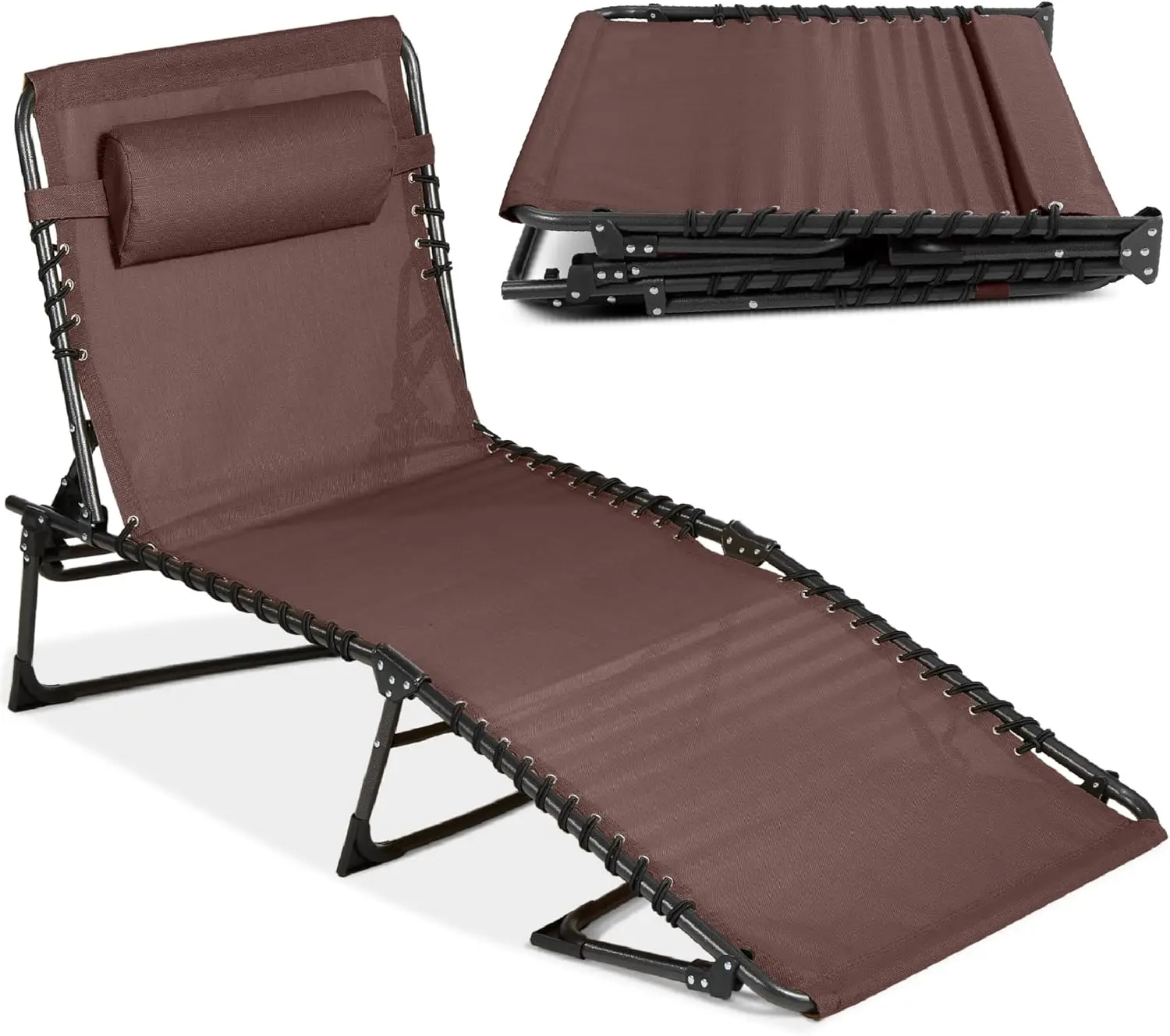 

Best Choice Products Patio Chaise Lounge Chair, Portable Outdoor Folding Recliner for Lawn, w/ 8 Positions, Handles, Brown
